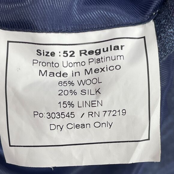 Pronto Uomo Platinum Blazer Jacket Mens 52R Blue Plaid Wool Single Breasted - Picture 10 of 16